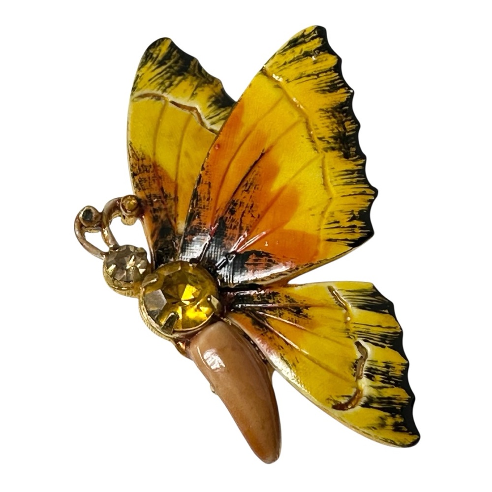 Original by Robert 60s Vintage Yellow Enamel Butterfly Brooch Lapel Pin